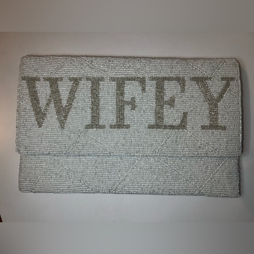 Wifey bridal bachelorette shower gift silver envelope clutch wedding bride wife